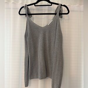 Gray Knit Tie-Shoulder Sweater WHBM